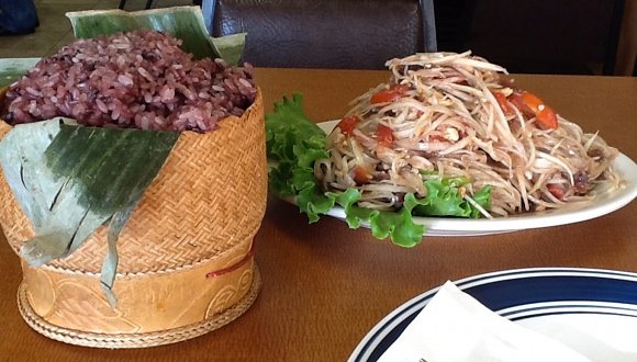 Purple Rice and Papaya Salad at Palace's Pizza